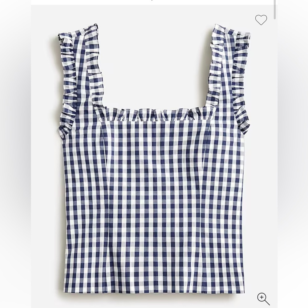 J. Crew Navy and White Gingham Ruffle Strap Tank Top